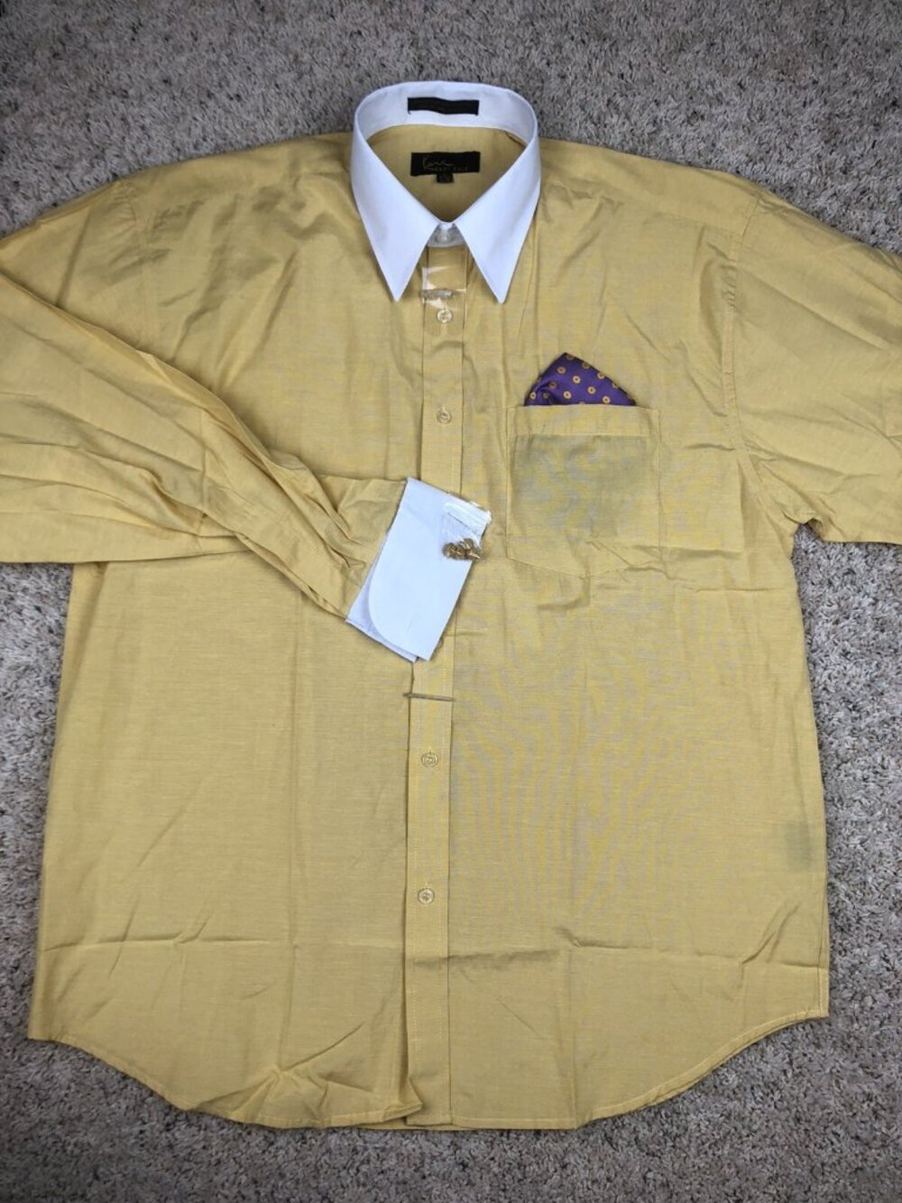 Kani Gold NWOT Shirt Medium Long Sleeve Button Up White Yellow 15-15.5 34/35